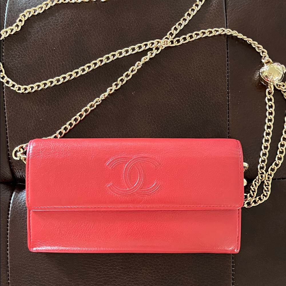 Chanel Red Crossbody Bag with Gold Chain